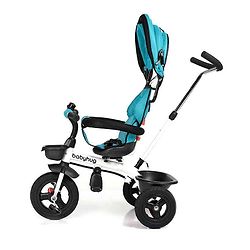 Babyhug Hermes Glider Plug & Play Trike with 360° Rotatable Seat & Parental Handle with Canopy Rubber Wheels & Storage Baskets with Bell - White Blue