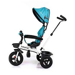 Babyhug Hermes Glider Plug & Play Trike with 360° Rotatable Seat & Parental Handle with Canopy Rubber Wheels & Storage Baskets with Bell - White Blue