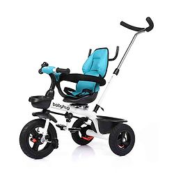 Babyhug Hermes Glider Plug & Play Trike with 360° Rotatable Seat & Parental Handle with Canopy Rubber Wheels & Storage Baskets with Bell - White Blue