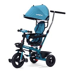 Babyhug Hermes Glider 5 in1 Multifunctional Kids Plug & Play Trike|360° Rotatable Seat|Rubber Wheels with Brakes|Parental Handle with Canopy |Safety Harness|Storage Basket for Boys & Girls-Red
