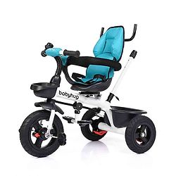 Babyhug Hermes Glider Plug & Play Trike with 360° Rotatable Seat & Parental Handle with Canopy Rubber Wheels & Storage Baskets with Bell - White Blue