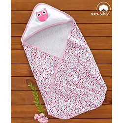 Babyhug 100% Cotton Hooded Wrapper Floral Print - Pink