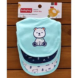 Babyhug Cotton Bibs Bear Embroidery Set of 3 - Blue & White