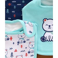 Babyhug Cotton Bibs Bear Embroidery Set of 3 - Blue & White