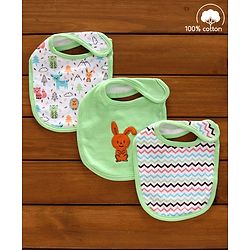 Babyhug Cotton Bibs Animal Embroidery Set of 3 - Green & White