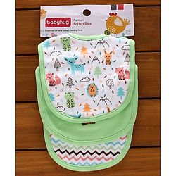 Babyhug Cotton Bibs Animal Embroidery Set of 3 - Green & White