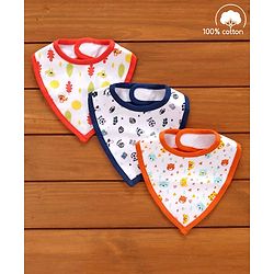 Babyhug Cotton Bibs Triangle Print Set of 3 - White