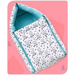 Babyhug Sleeping Bag Teddy Print - White Blue