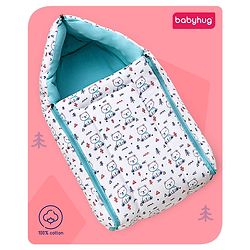 Babyhug Sleeping Bag Teddy Print - White Blue