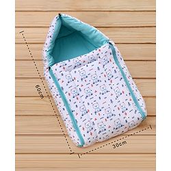 Babyhug Sleeping Bag Teddy Print - White Blue