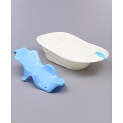 Babyhug Large Size Bath Tub With Bath Sling Bear Print - Blue (Color May Vary)