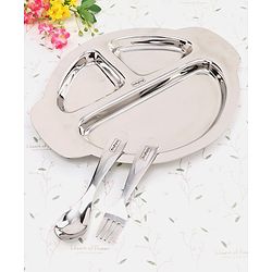 Babyhug Stainless Steel Section Plate Set With Spoon And Fork - Silver