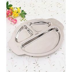 Babyhug Stainless Steel Section Plate Set With Spoon And Fork - Silver