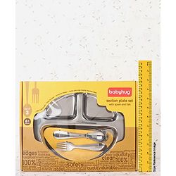 Babyhug Stainless Steel Section Plate Set With Spoon And Fork - Silver