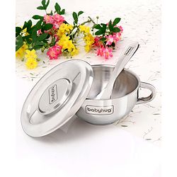 Babyhug Double Wall Stainless Steel Feeding Bowl Set with Spoon