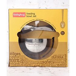 Babyhug Double Wall Stainless Steel Feeding Bowl Set with Spoon