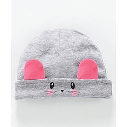 Babyhug 100% Cotton Cap 3D Animal Design - Grey