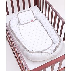 Babyhug Premium 3 Piece Nest Gadda Set With Diaper Changing Mat in Polka Dots Print - Green