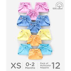 Babyhug 100% Cotton Muslin Nappy Set Extra Small Pack Of 12 - Multicolor