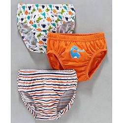 Babyhug 100% Cotton Briefs Dino Print Pack of 3 - White Orange