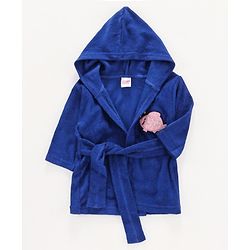 Babyhug Full Sleeves Hooded Bathrobe Fish Embroidery - Blue