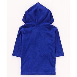 Babyhug Full Sleeves Hooded Bathrobe Fish Embroidery - Blue