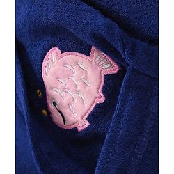 Babyhug Full Sleeves Hooded Bathrobe Fish Embroidery - Blue