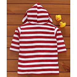 Babyhug Three Fourth Sleeves Striped Hooded Bathrobe - Red White