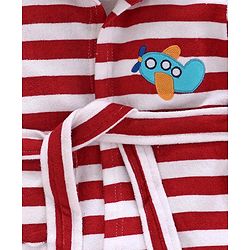 Babyhug Three Fourth Sleeves Striped Hooded Bathrobe - Red White