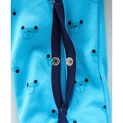 Babyhug Full Sleeves Footed Cotton Sleepsuit Car Patch - Aqua Blue