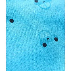 Babyhug Full Sleeves Footed Cotton Sleepsuit Car Patch - Aqua Blue