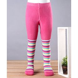 Babyhug Antibacterial Striped 100% Cotton Footed Tights - Pink