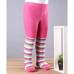 Babyhug Antibacterial Striped 100% Cotton Footed Tights - Pink
