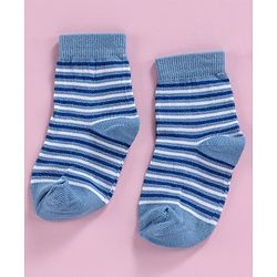 Cute Walk by Babyhug Ankle Length Non Terry Anti-bacterial Stripes & Boat Design Socks Pack of 3 Pairs - Blue Grey