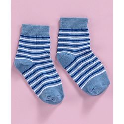Cute Walk by Babyhug Ankle Length Non Terry Anti-bacterial Stripes & Boat Design Socks Pack of 3 Pairs - Blue Grey
