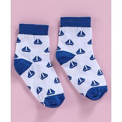 Cute Walk by Babyhug Ankle Length Non Terry Anti-bacterial Stripes & Boat Design Socks Pack of 3 Pairs - Blue Grey