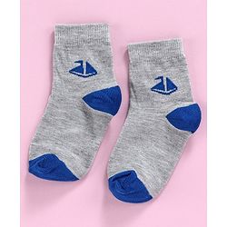 Cute Walk by Babyhug Ankle Length Non Terry Anti-bacterial Stripes & Boat Design Socks Pack of 3 Pairs - Blue Grey