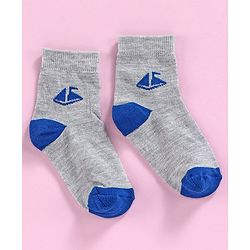 Cute Walk by Babyhug Ankle Length Non Terry Anti-bacterial Stripes & Boat Design Socks Pack of 3 Pairs - Blue Grey