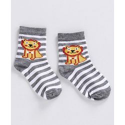 Cute Walk by Babyhug Ankle Length Striped Socks Lion Design - Orange Blue Grey