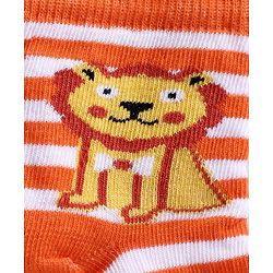 Cute Walk by Babyhug Ankle Length Striped Socks Lion Design - Orange Blue Grey