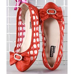 Cute Walk by Babyhug Party Wear Belly Shoes Bow Appliques - Red