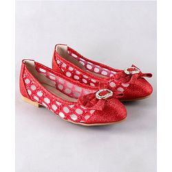 Cute Walk by Babyhug Party Wear Belly Shoes Bow Appliques - Red