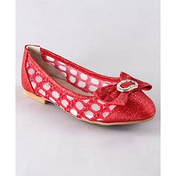 Cute Walk by Babyhug Party Wear Belly Shoes Bow Appliques - Red