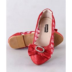 Cute Walk by Babyhug Party Wear Belly Shoes Bow Appliques - Red