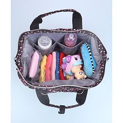 Babyhug Diaper Bag Black Flamingo Print - Maroon