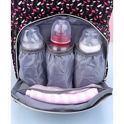 Babyhug Diaper Bag Black Flamingo Print - Maroon