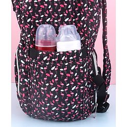 Babyhug Diaper Bag Black Flamingo Print - Maroon