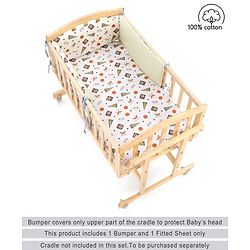 Babyhug Premium Cotton Head Support Bumper with Fitted Sheet for Cradle- Sports Theme