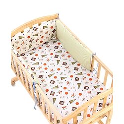 Babyhug Premium Cotton Head Support Bumper with Fitted Sheet for Cradle- Sports Theme