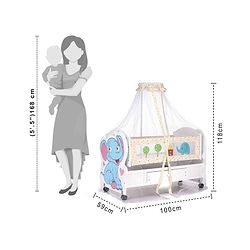 Babyhug Little Elephant Wooden Cradle with Wheels & Big Storage Drawers For Toys - Blue White